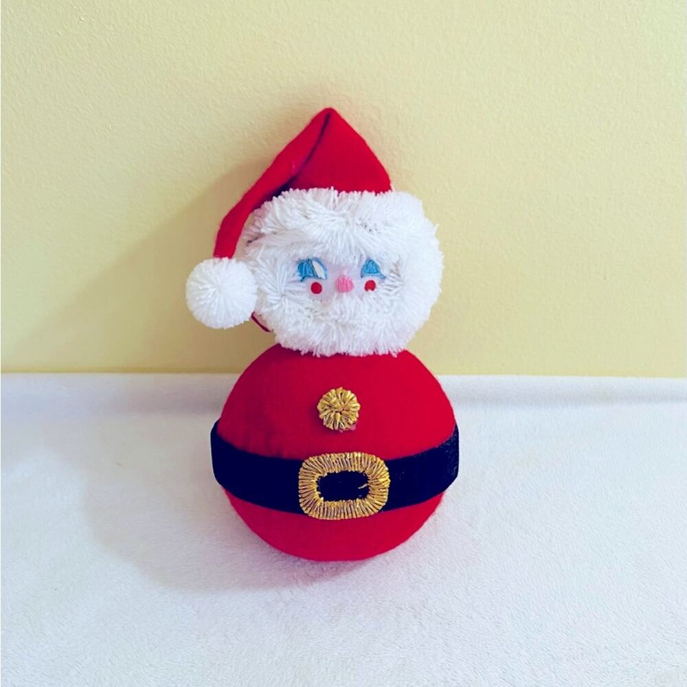 Vtg 60's Retro Handmade Roly Poly Santa Christmas Ornament Japan Gift Topper MCM